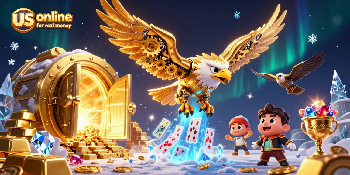 Win big with us online casinos for real money in a vibrant 3D cartoon casino scene.