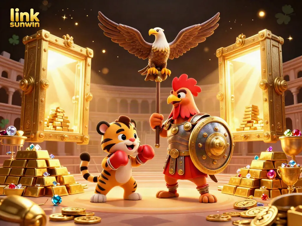 Engage in excitement at link sunwin with a dynamic colosseum scene featuring characters, treasures, and action-packed elements.