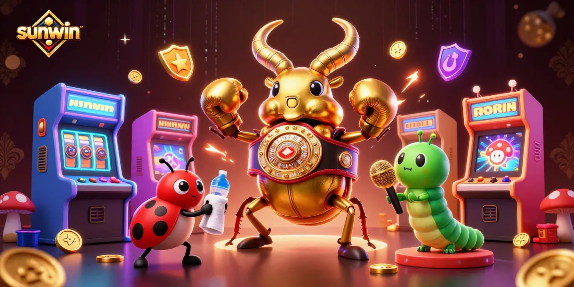 Join the action at sunwin with a vibrant 3D scene featuring a golden stag beetle boxing champion